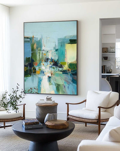 Extra Large Turquoise Texture Painting Blue Abstract Canvas Art Modern Texture Painting For Sale