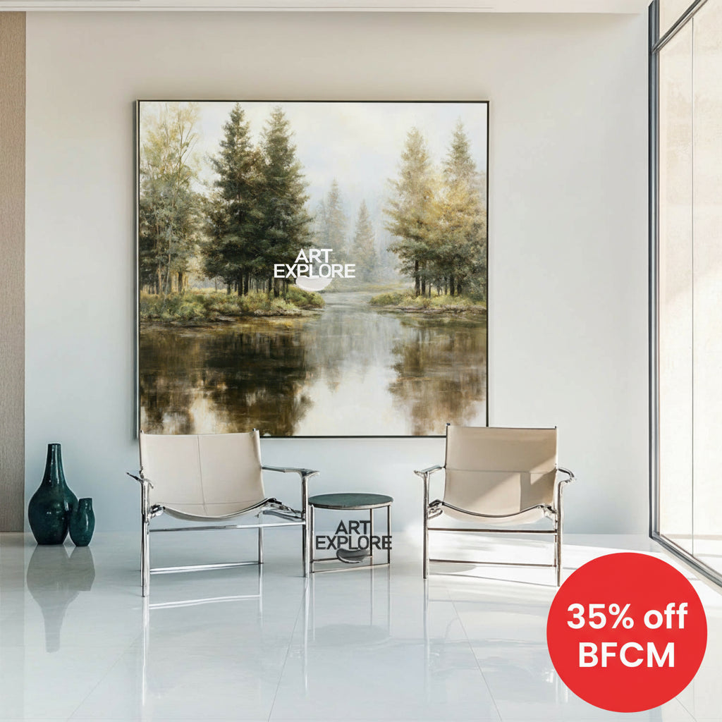 Framed Forest Oil Painting for Living Room | Modern Nature Wall Art | ArtExplore