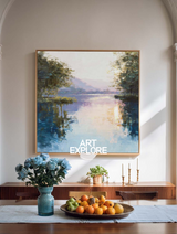 Framed Lake Reflection Painting on Canvas for Modern Interiors – ArtExplore