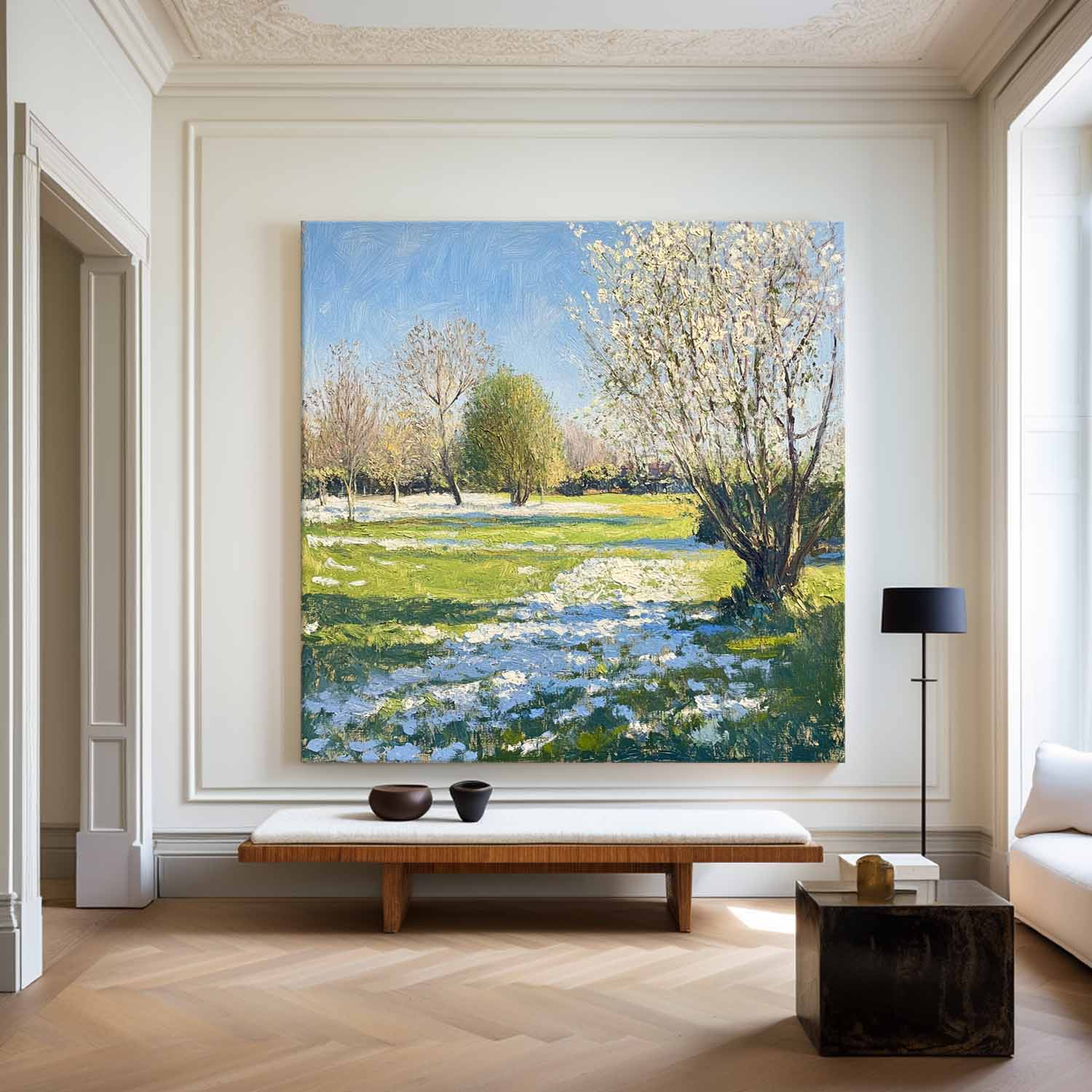 Modern Green Backyard Painting Green Sunny Garden Wall Art Large Green Landscape Canvas Art For Sale