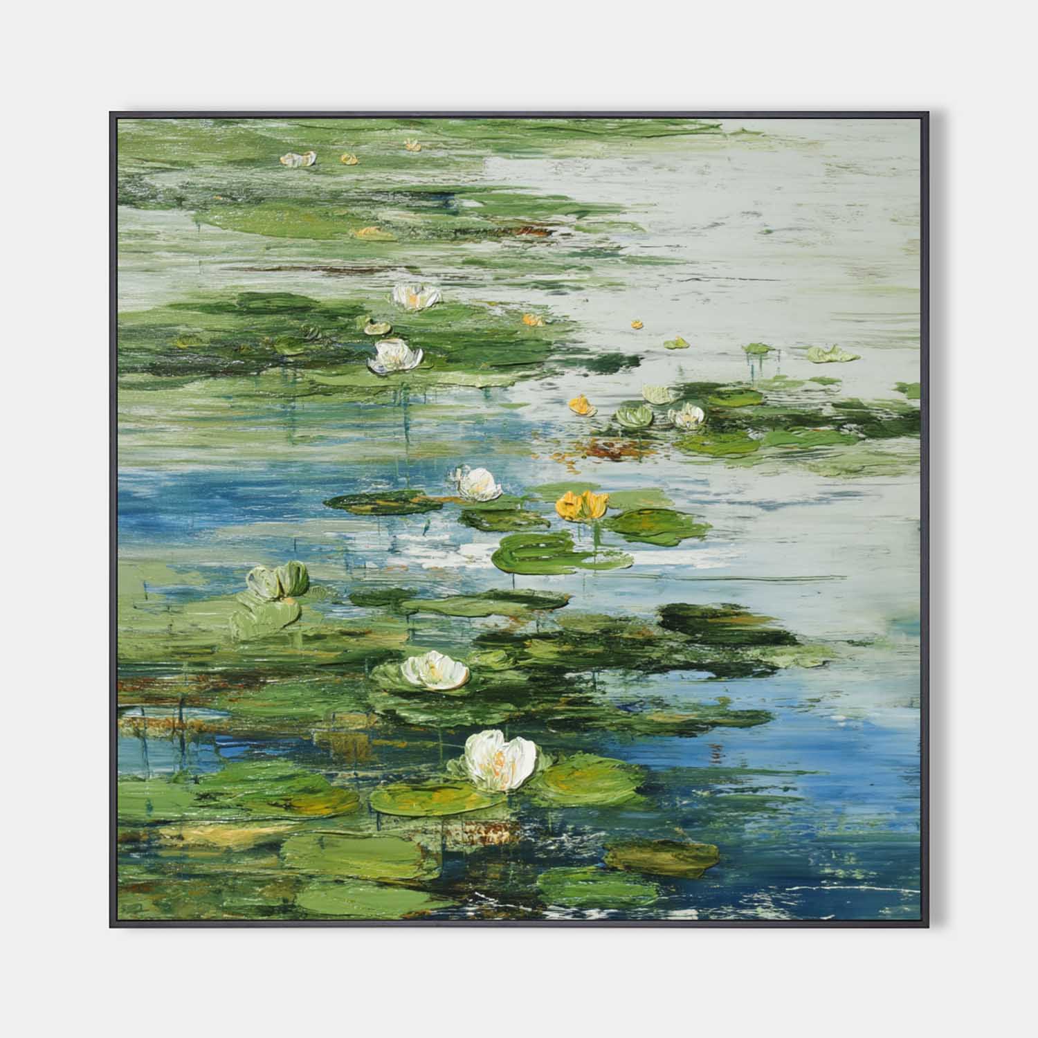Green Lotus Oil Painting Green Pond Textured Artworks Large Green Abstract Canvas Art For Livingroom