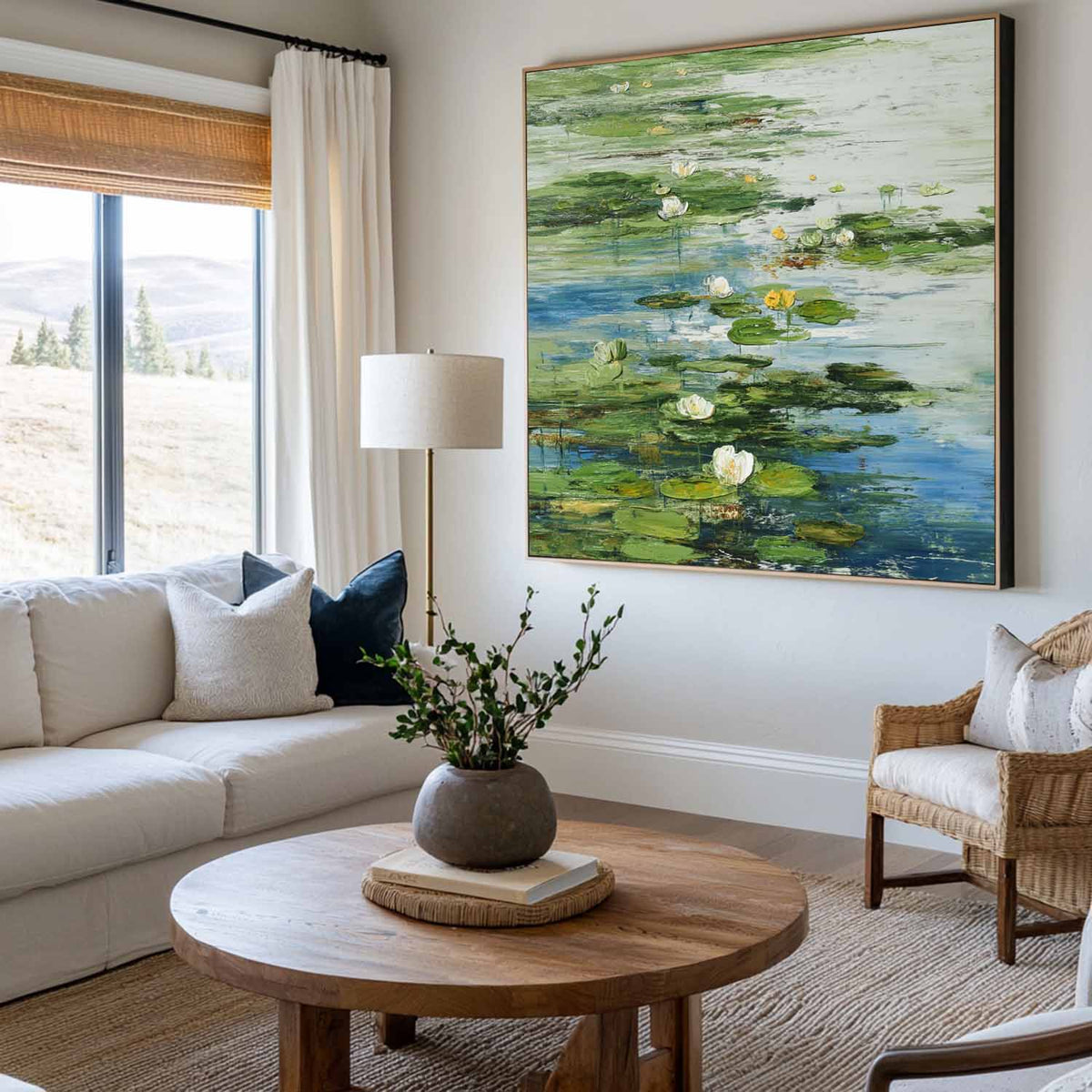 Green Lotus Oil Painting Green Pond Textured Artworks Large Green Abstract Canvas Art For Livingroom