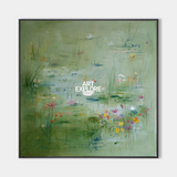 Green Lotus Pond Wall Art for Living Room Large Wabi-Sabi Painting | ArtExplore