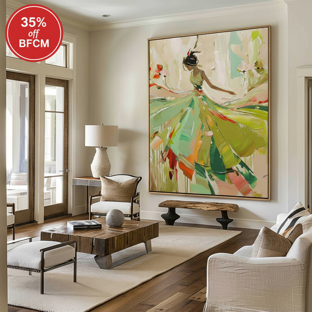 Green Painting Of Dancing Girl African Ballerina Dancing Wall Art Large texture wall paintings