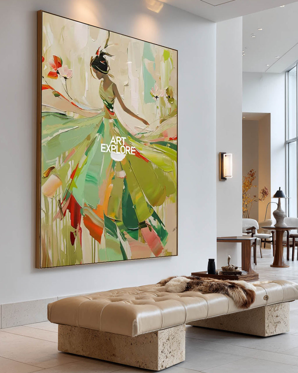 Green Painting Of Dancing Girl African Ballerina Dancing Wall Art palette knife art painting