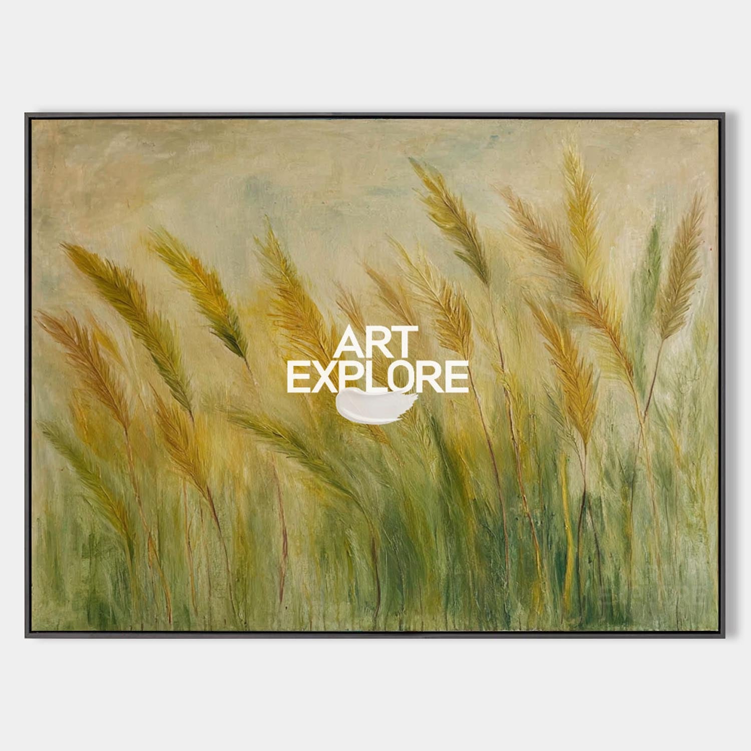 Green Reed Landscape Art - Handmade Large Wall Painting | ArtExplore
