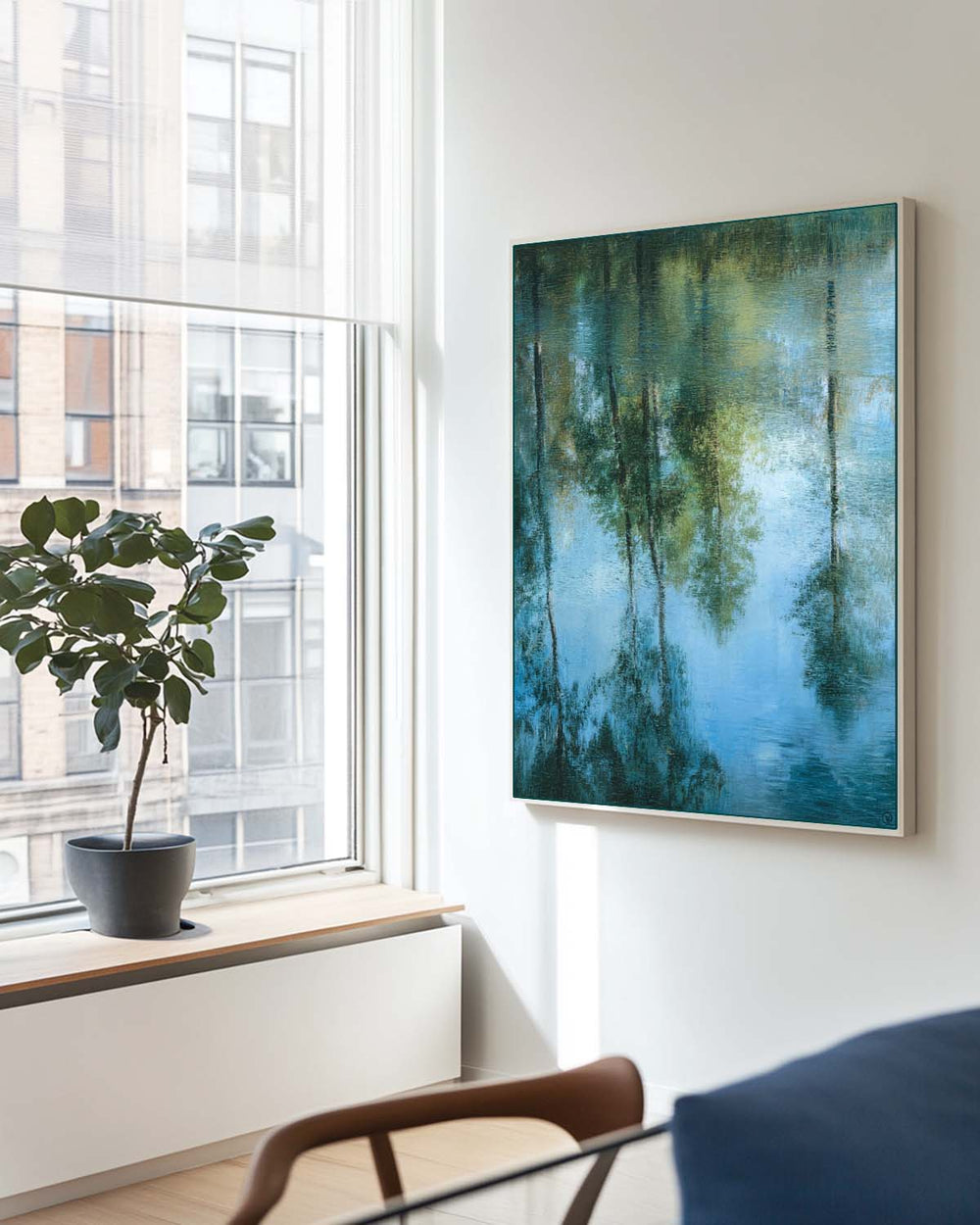 Green Reflection Nature Scene – Handmade Oil Canvas Painting for Large Modern Spaces