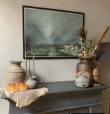 Green Textured Landscape Canvas Wall Art Pond View In The Rain Contemporary Landscape Wall Art