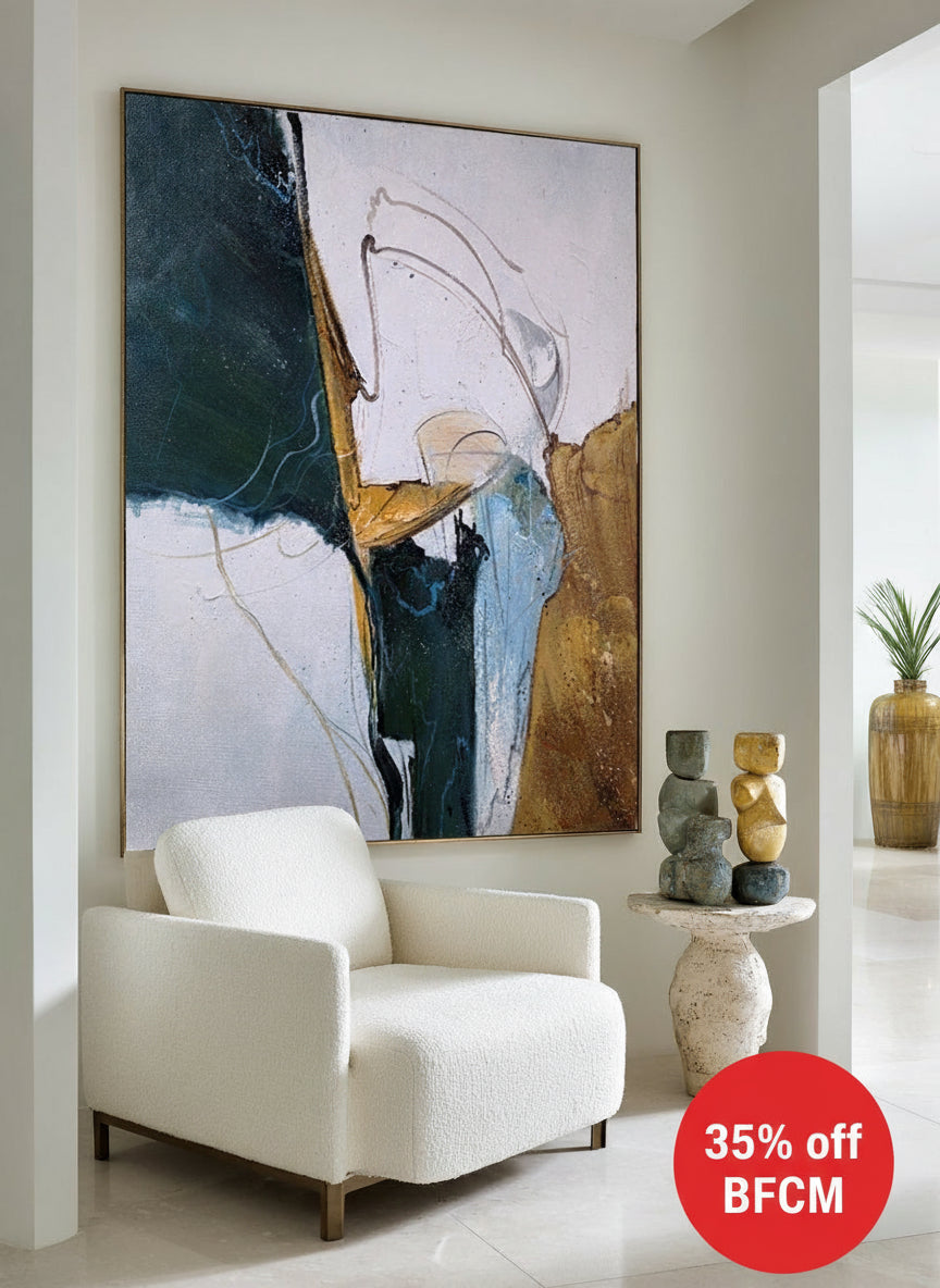 Green and Gold Abstract Texture Painting | Large Vertical Wall Art | ArtExplore