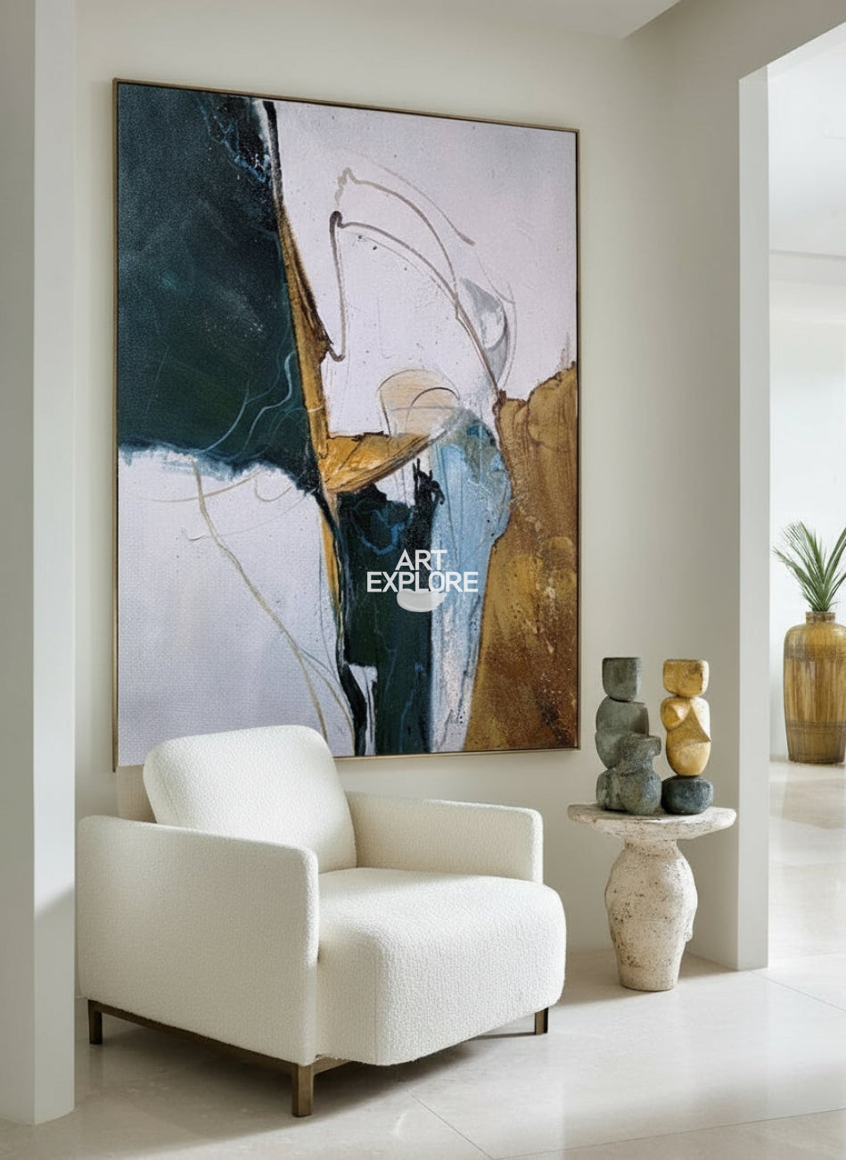 Green and Gold Abstract Texture Painting | Large Vertical Wall Art | ArtExplore