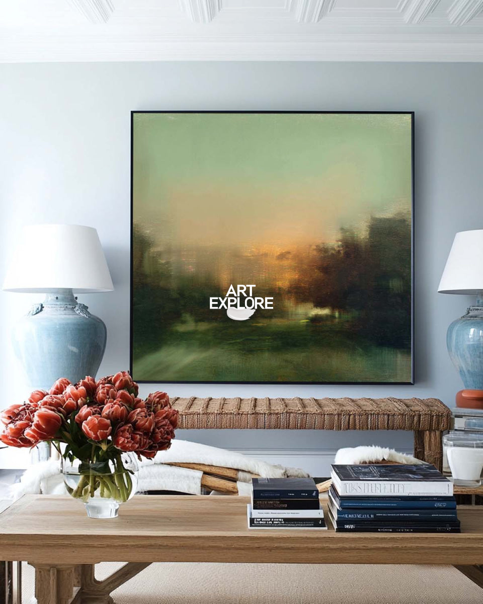 Abstract Green Landscape Painting With Black Hues For Modern Living Room Decor Original Art