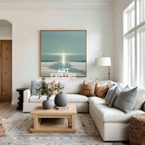 Hand-Painted Blue Ocean Light Reflection Wall Art for Living Room | ArtExplore
