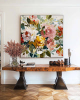 Hand-Painted Large Abstract Peonies Canvas, Bold Floral Art for Office & Hotel ArtExplore