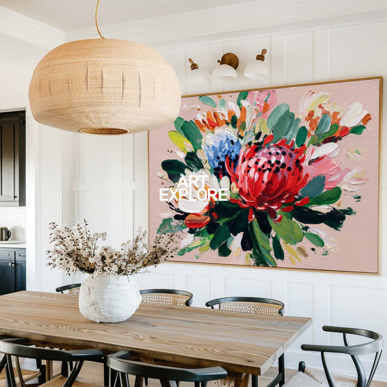 Hand-Painted Large Bloom Lotus Canvas, Aesthetic Balanced Wall Decor ArtExplore