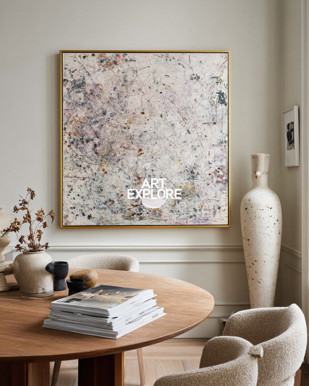 Hand-Painted Large Square Art, Cozy Beige Abstract Texture Oil Painting ArtExplore