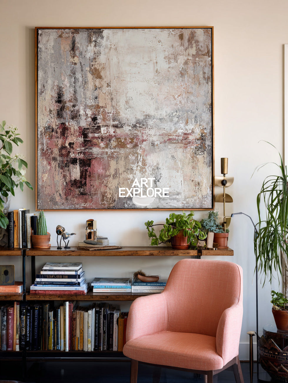 Hand-Painted Large Square Art, Cozy Brown Abstract Texture Oil Painting ArtExplore