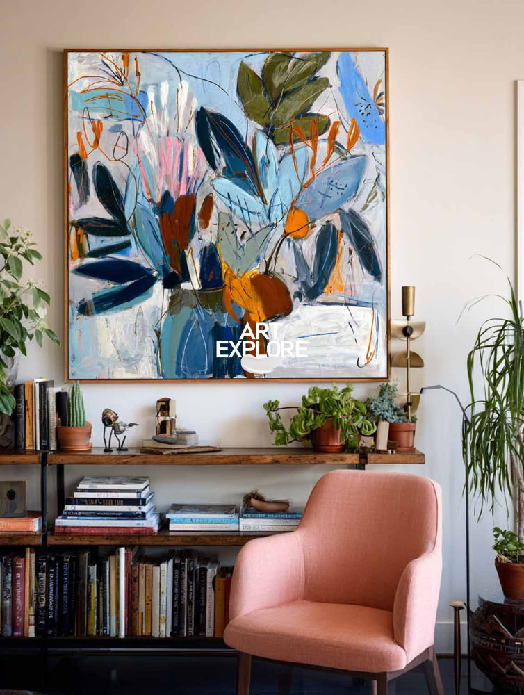 Hand-Painted Modern Naïve Botanical Canvas Large Textured Decor