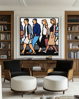 Hand-Painted Pop Art People Canvas – Large Square Wall Decor for Lounge or Office