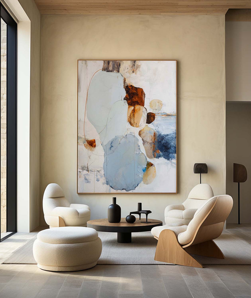 Hand-Painted Sky Blue Abstract Canvas – Vertical Layout Modern Minimalist Wall Decor