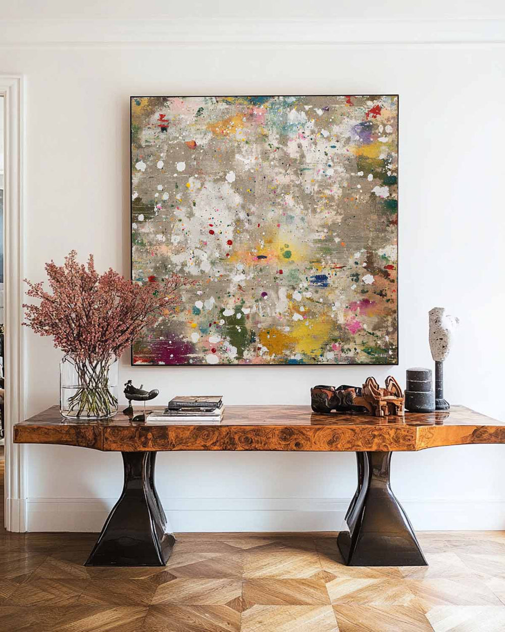 Hand-Painted Square Oil Artwork in Earthy Brown, Dining or Office Wall Decor – ArtExplore