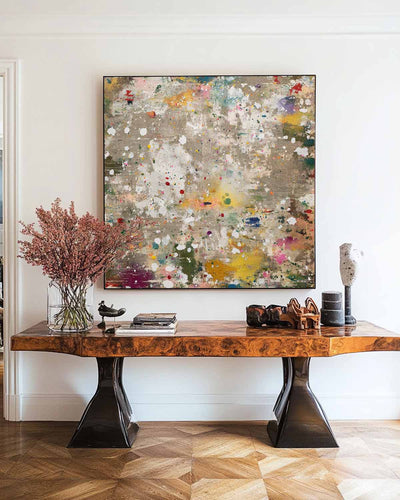 Hand-Painted Square Oil Artwork in Earthy Brown, Dining or Office Wall Decor – ArtExplore