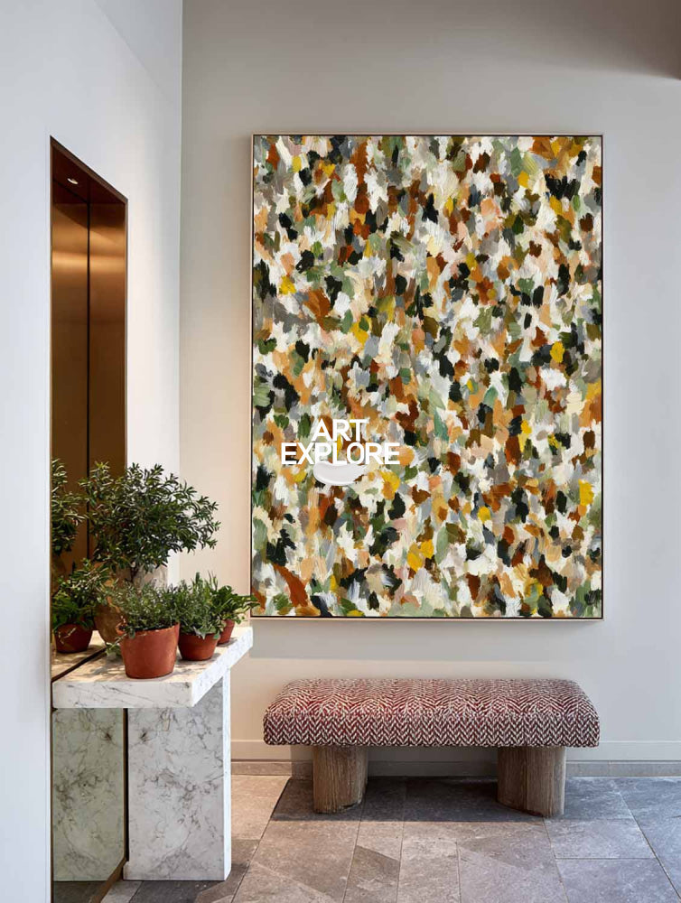 Hand-Painted Stippled Canvas Large Mustard & Ochre Wall Decor