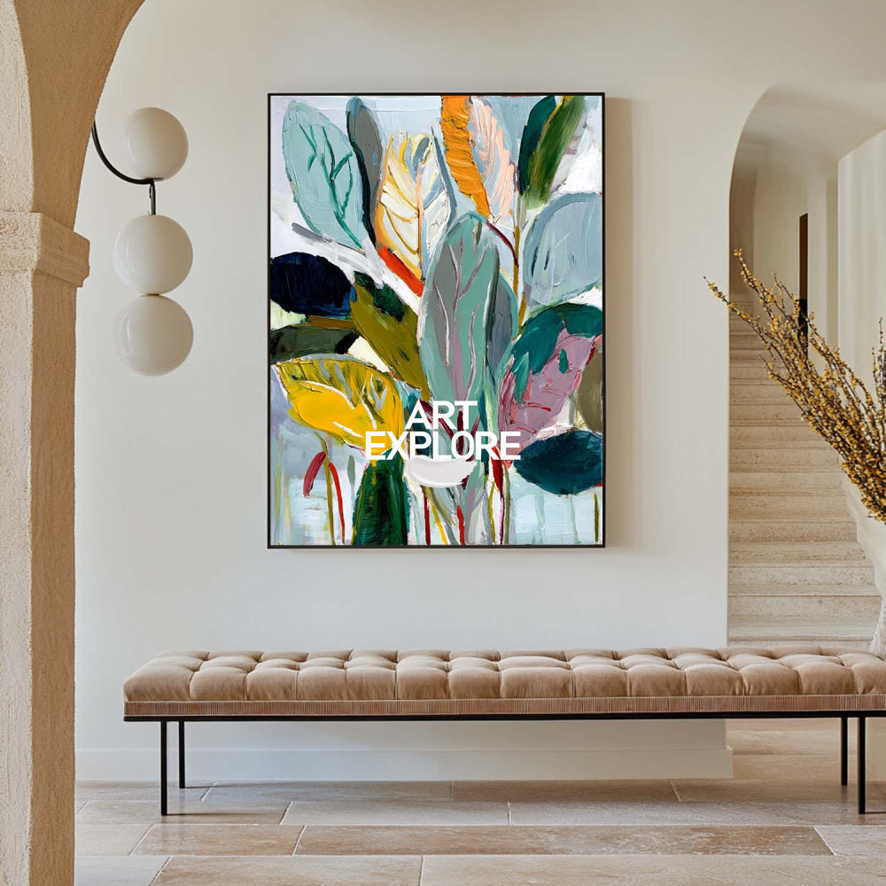 Hand-Painted Textured Botanical Canvas Art Modern Garden Decor