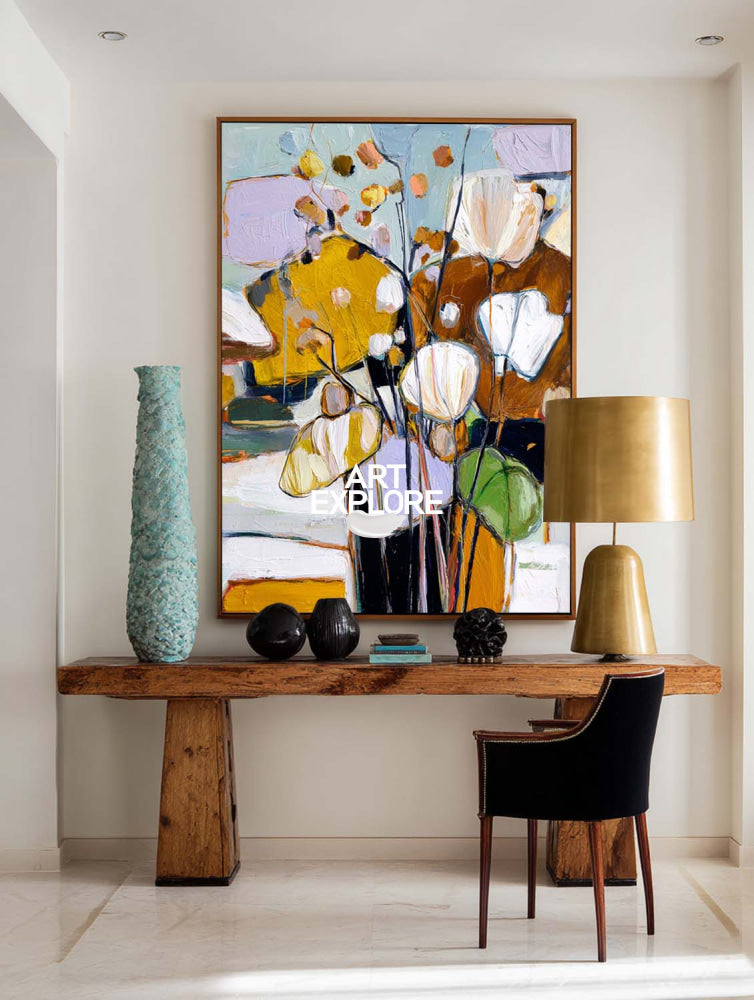 Hand-Painted Textured Flower Abstract Large Modern Wall Decor