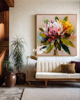 Hand-Painted Textured Lotus Canvas, Modern Floral Art for Bedroom and Hallway ArtExplore