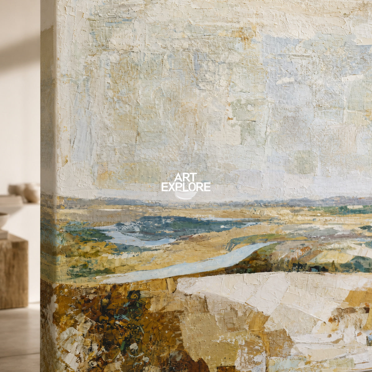 Abstract Landscape Canvas Painting With Earthy Brown Tones For Modern Walls