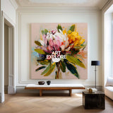 Handmade Abstract Bloom Wall Art, Square Colorful Lotus Canvas for Office Decor ArtExplore