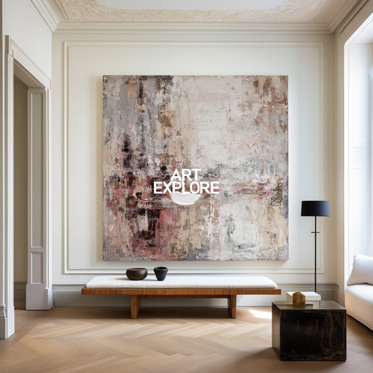 Handmade Abstract Texture Art, Large Brown Square Canvas for Cozy Decor ArtExplore