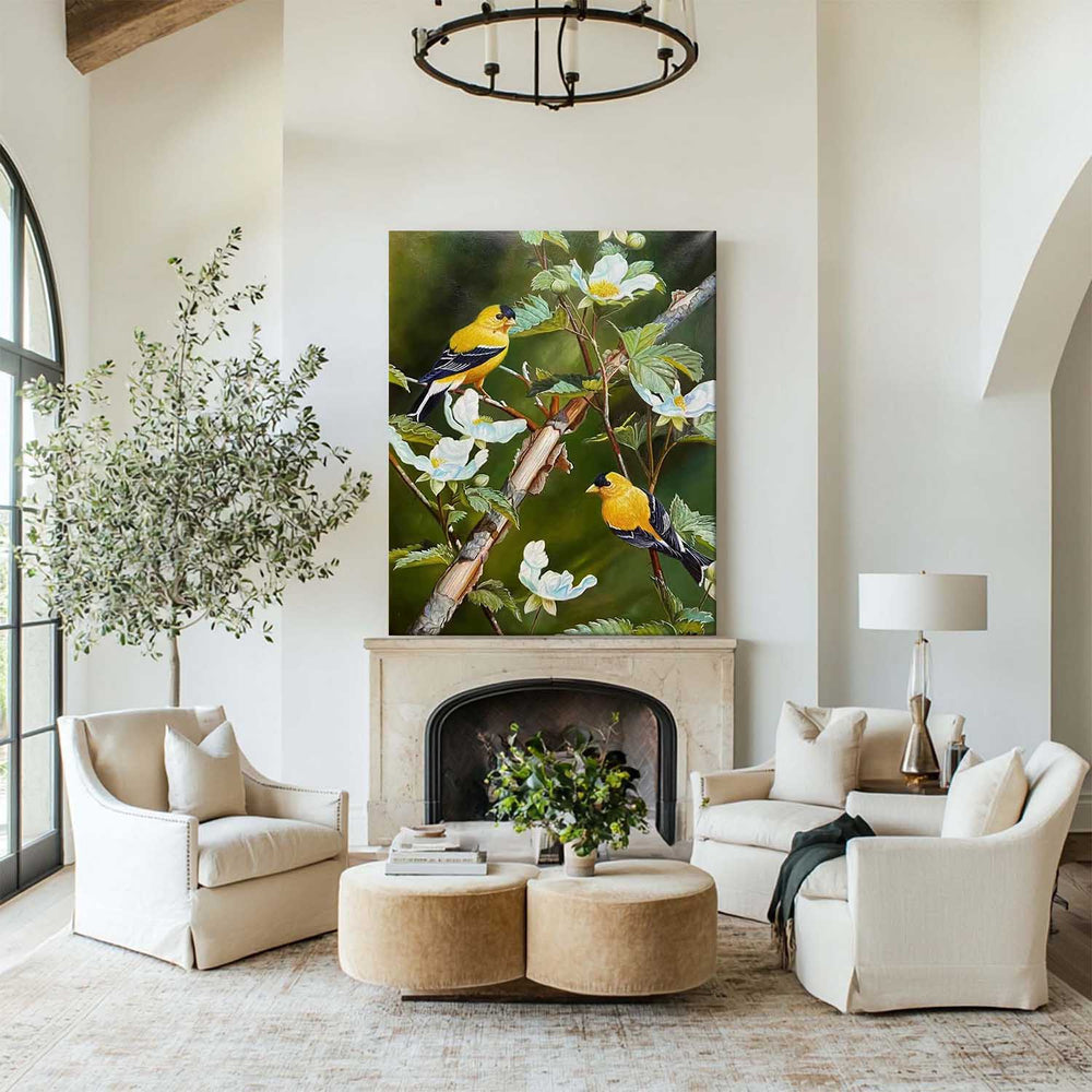 Handmade Bird Still Life Oil Painting – Large Vertical Canvas Wall Art by ArtExplore
