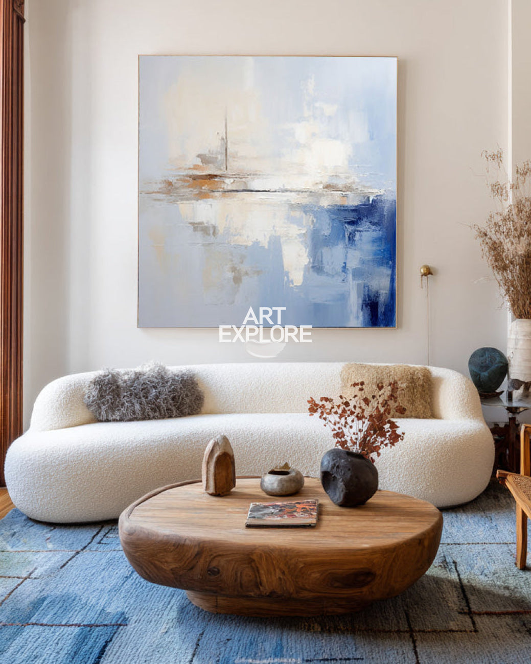 Handmade Blue Abstract Art | Contemporary Square Oil Painting | ArtExplore