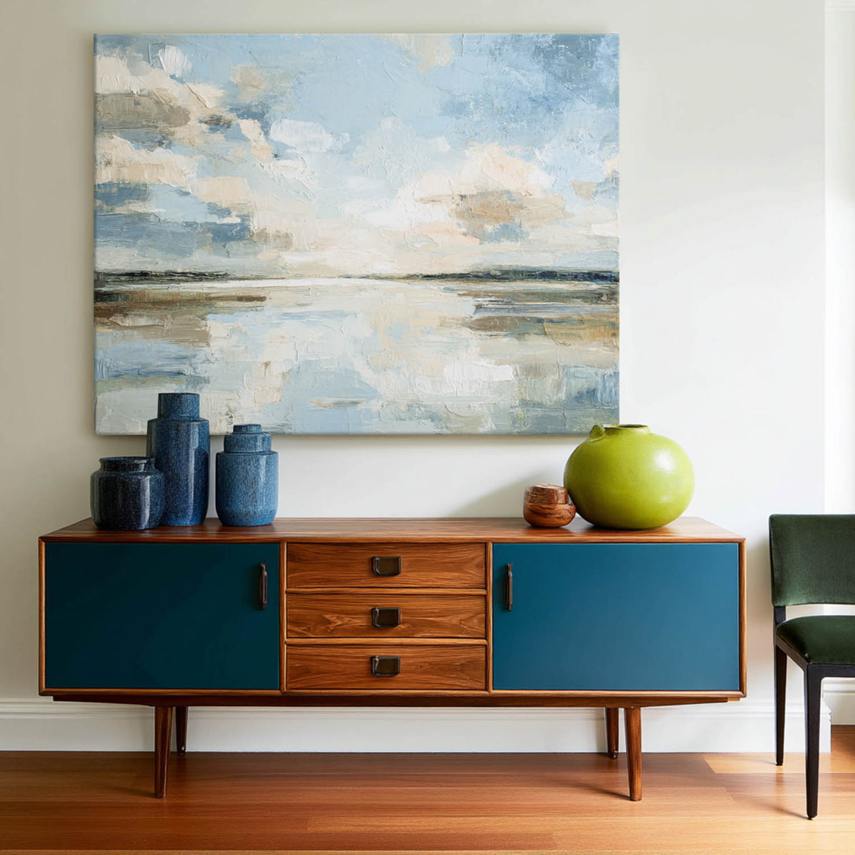 Handmade Blue Landscape Painting for Bedroom | Large Modern Canvas Texture Art | ArtExplore