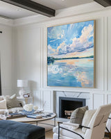 Handmade Blue Scenery Oil Painting Minimalist Large Wall Art for Living Room | ArtExplore