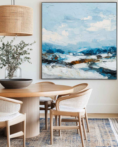 Handmade Blue Sky Landscape Oil Painting – Large Coastal Wall Art for Living Room or Lounge