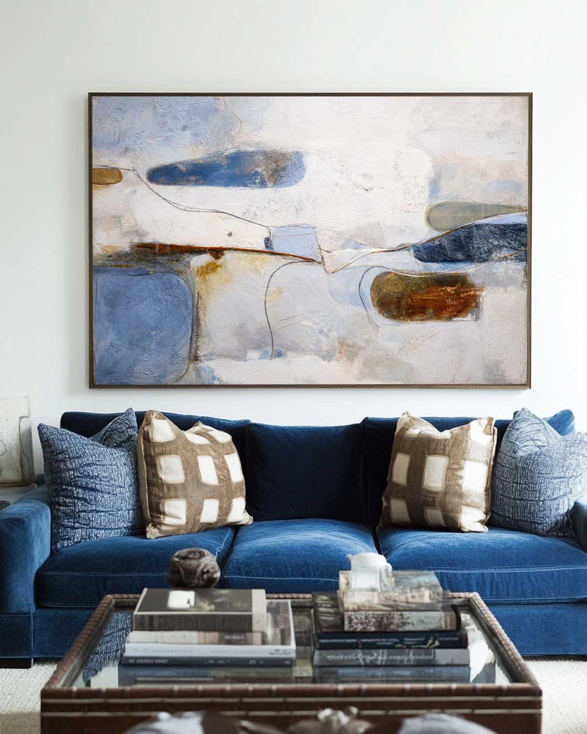 Handmade Blue Wabi-Sabi Textured Canvas – Soothing Large Modern Wall Art | ArtExplore