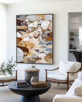 Handmade Brown Rock Texture | Large Minimalist Vertical Wall Art For Livingroom | ArtExplore
