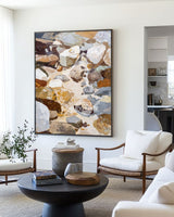 Handmade Brown Rock Texture | Large Minimalist Vertical Wall Art For Livingroom | ArtExplore
