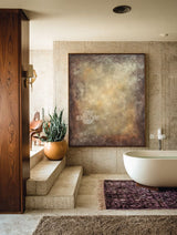 Handmade Brown Textured Wabi-Sabi | Large Minimalist Vertical Canvas ArtExplore