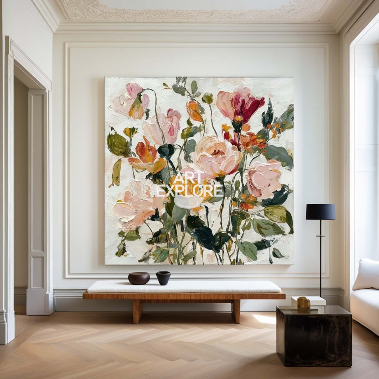 Handmade Colorful Textured Flower Canvas Art for Cozy Living Room - ArtExplore