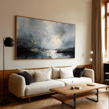 Handmade Dark Lake View Large Textured Art Minimalist Horizontal Painting - ArtExplore