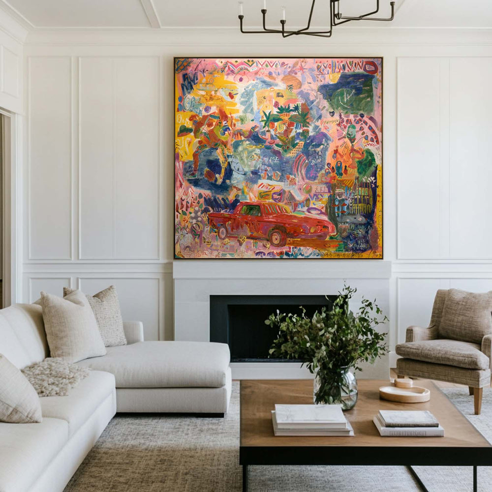 Handmade Large Graffiti Pink Texture Painting – Modern Living Room & Lounge Wall Art – ArtExplore