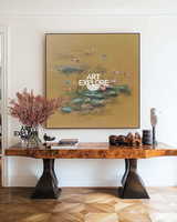 Handmade Lotus Pond Oil Painting | Large Square Canvas for Home - ArtExplor