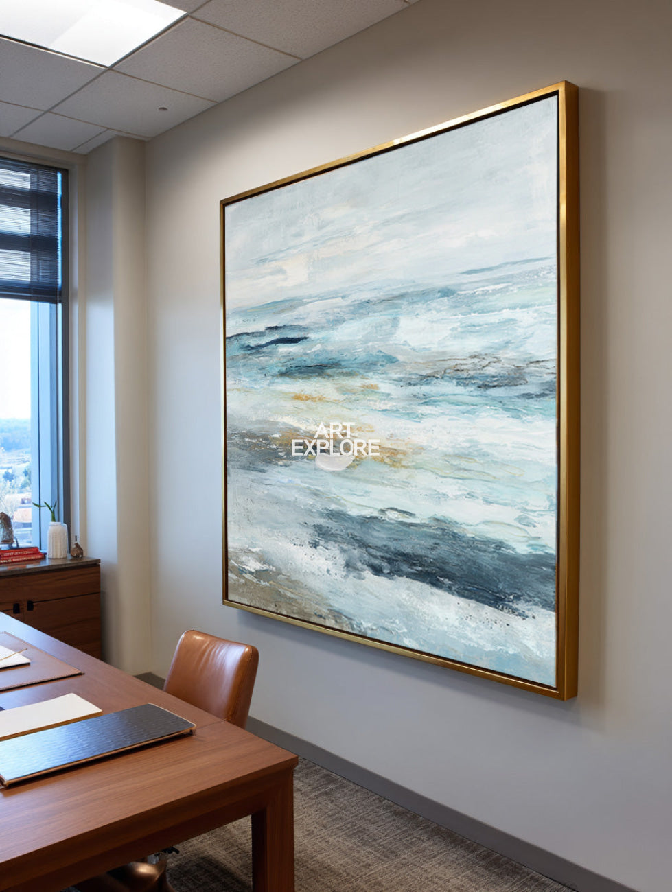 Handmade Minimalist Blue Sea Wave Painting Large Textured Canvas Art ArtExplore