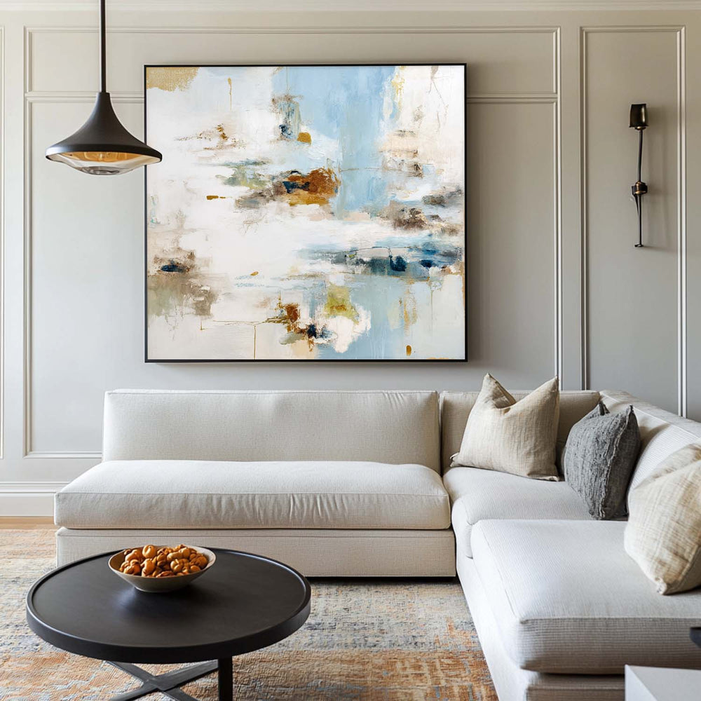 Handmade Modern Wall Art – Large Blue Abstract Scenery for Living Room | ArtExplore