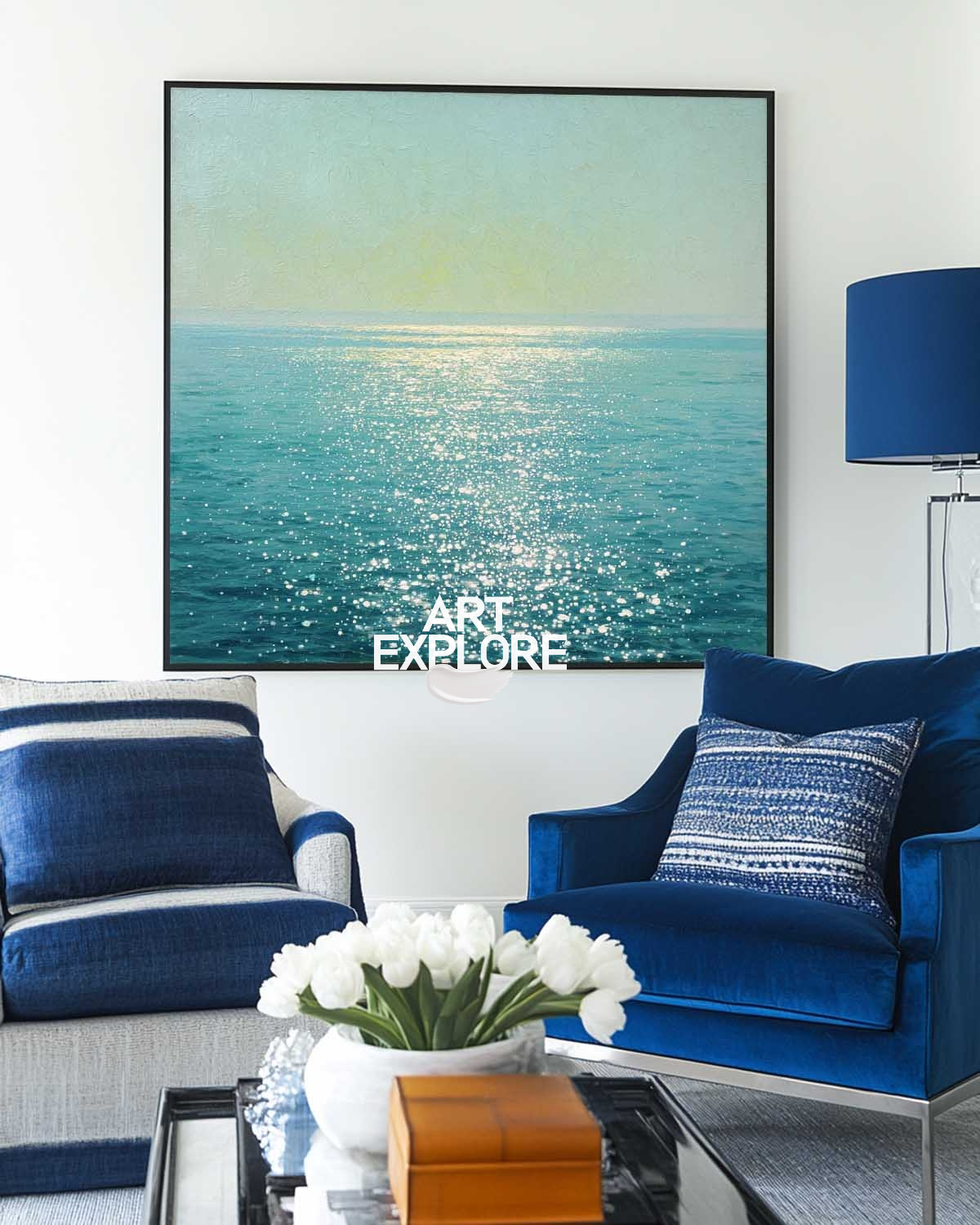 Handmade Ocean View Wall Art – Blue Canvas for Lounge & Office | ArtExplore