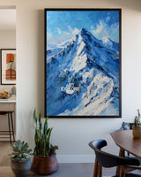 Handmade Snow Mountain Wall Art | Blue White Impasto Vertical Canvas ArtExplore