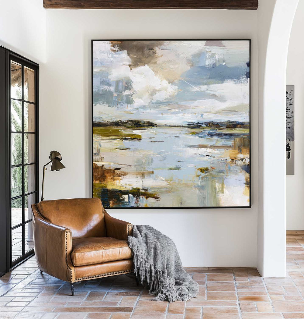 Handmade Textured Blue Landscape – Modern Coastal Wall Art for Living & Bedroom